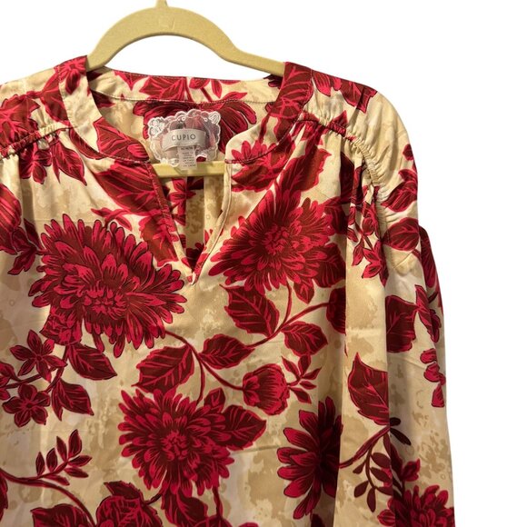 Cupid Red & Cream Floral Long Sleeve Blouse Sz M blouse. NWOT - Picture 6 of 12